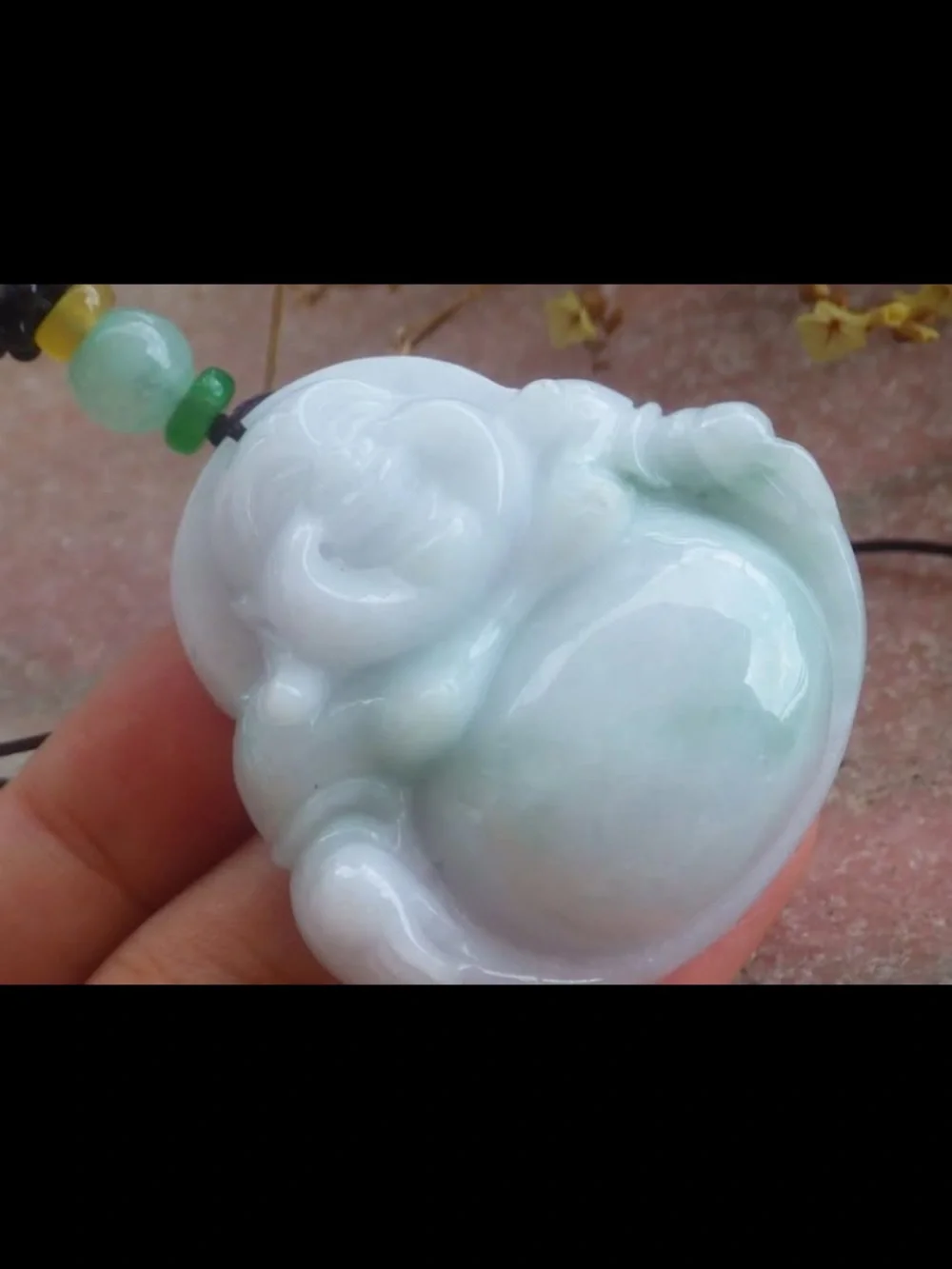 Milk white green certificate jadeite jade laughing Buddha pendant happiness
